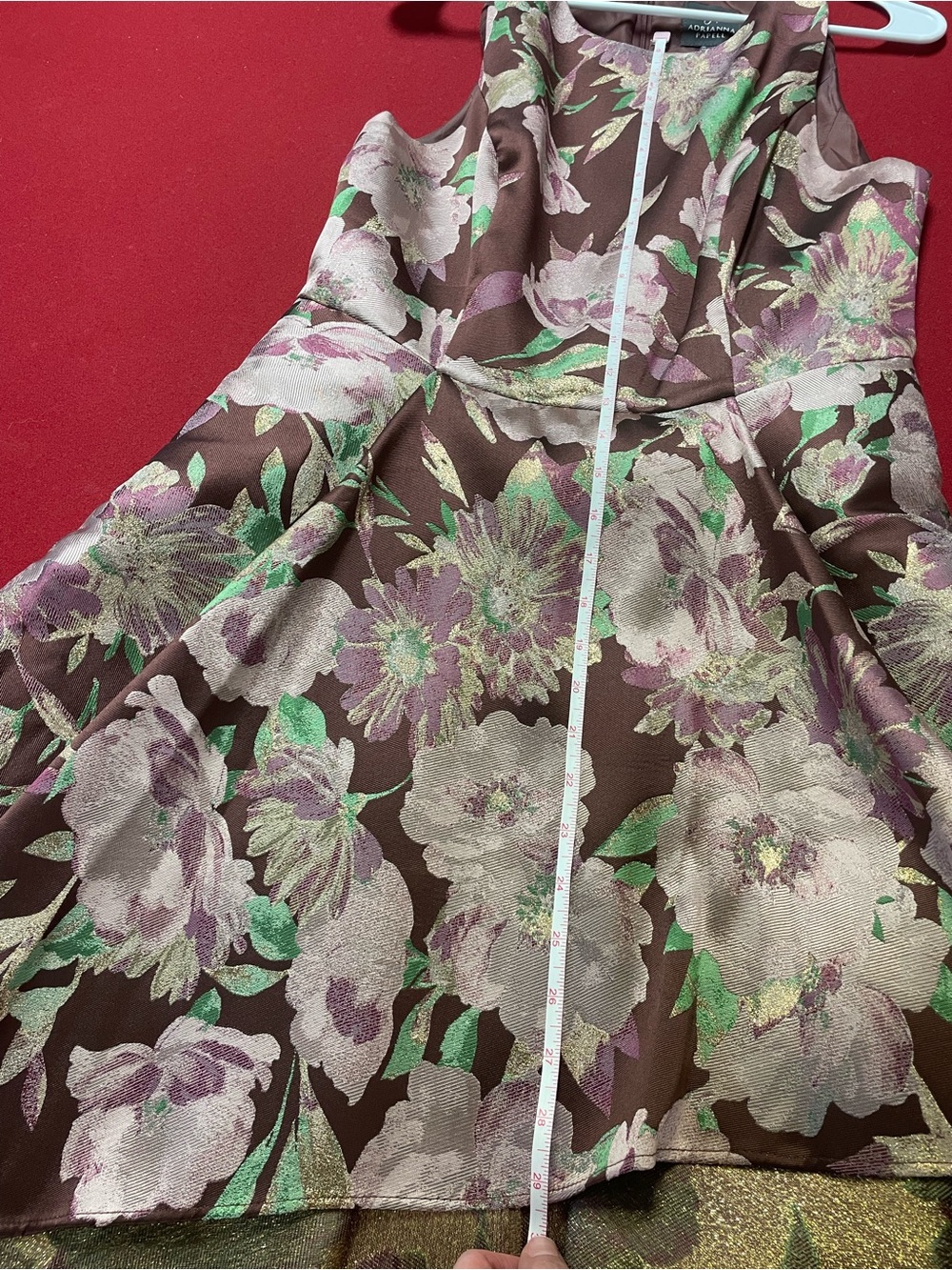Adrianna Papell Burgundy Floral High-Low Dress with Pink Accents - Picture 3 of 4